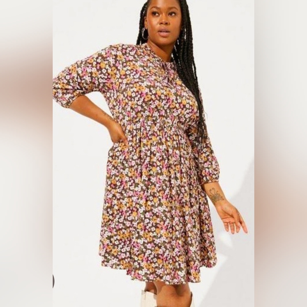 Torrid Multicolor Floral Long Sleeve Dress